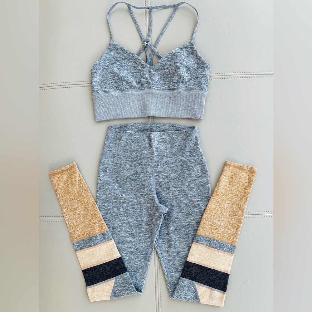 NWOT ALO Yoga Alosoft 2-Piece SET MED Bra Top + XXS Legging in Blue-Gray Heather - Picture 11 of 16
